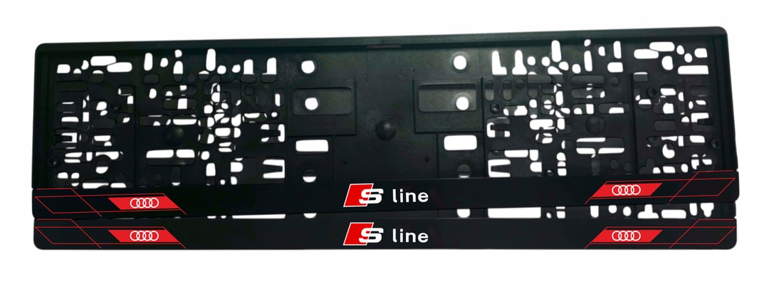 рамка за регистрационен номер Audi S-Line v2 с UV печат, черна основа и S LINE надпис