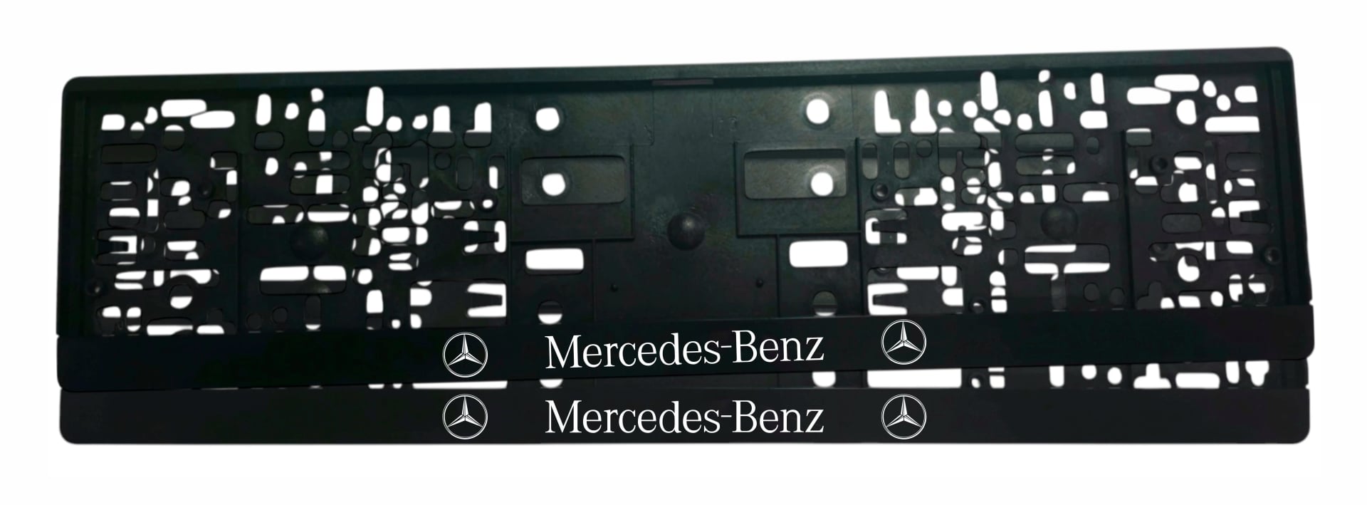 Рамка за регистрационен номер Mercedes-Benz със сребрист надпис и UV печат