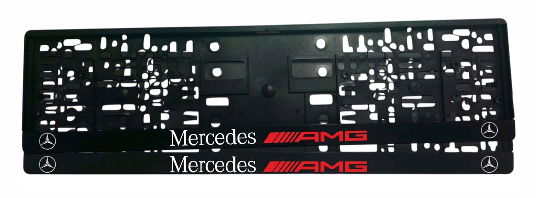 Рамка за регистрационен номер Mercedes AMG v4 с UV печат и надпис AMG, комплект 2 броя